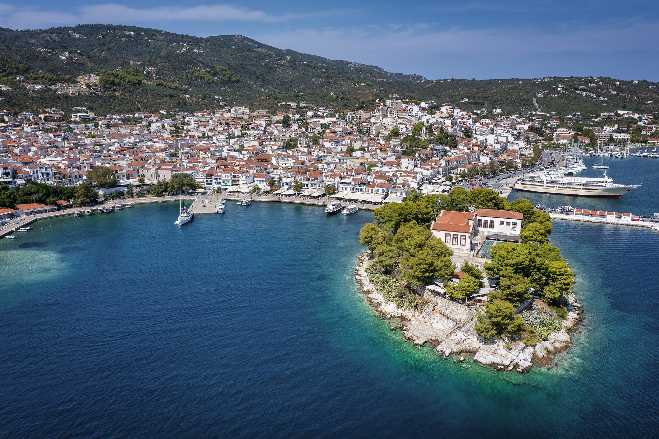 Aerial view of Skiathos town