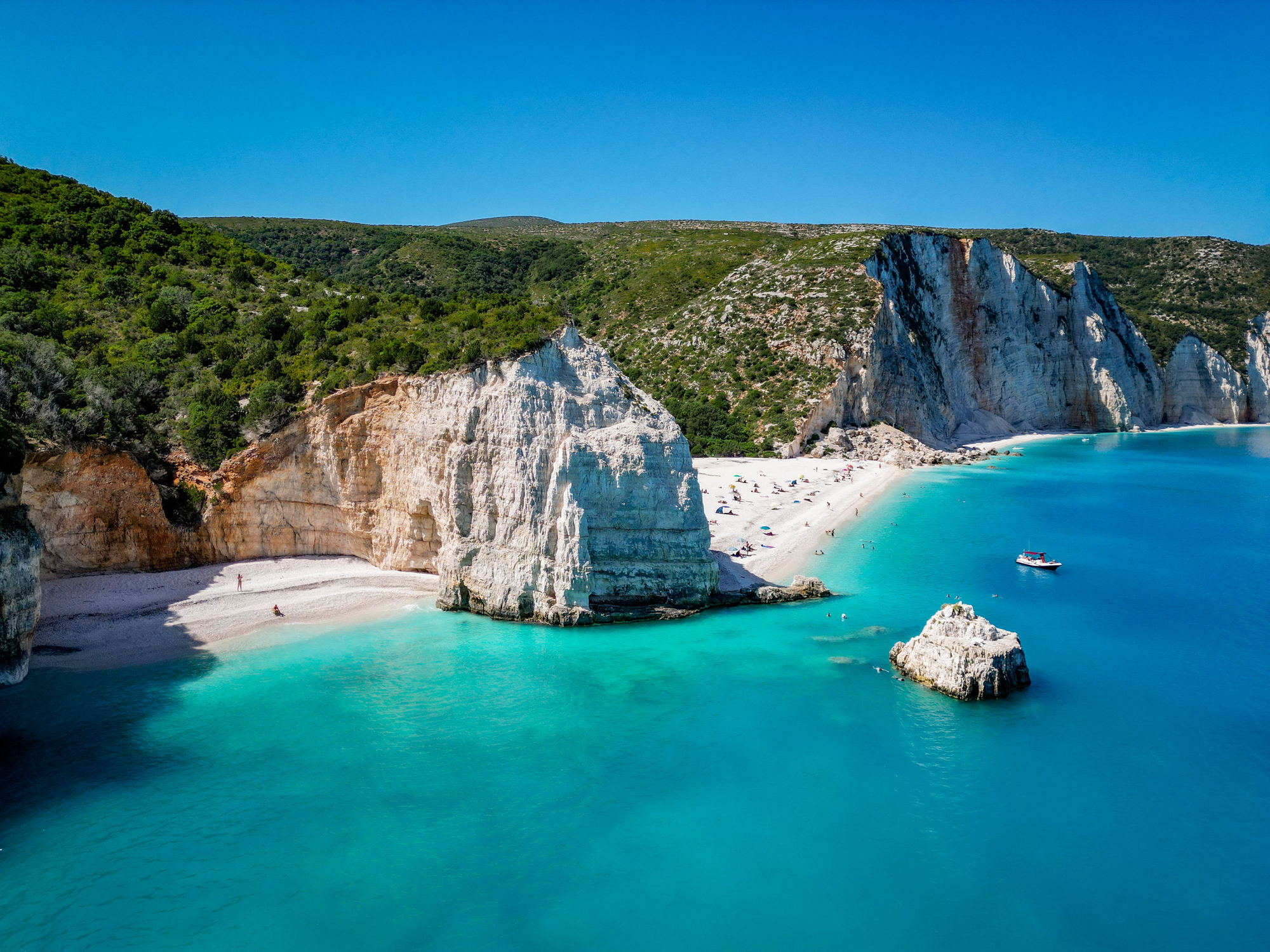 (4K) Angle shot of Fteri Beach, Kefalonia, Cephalonia, Greece
