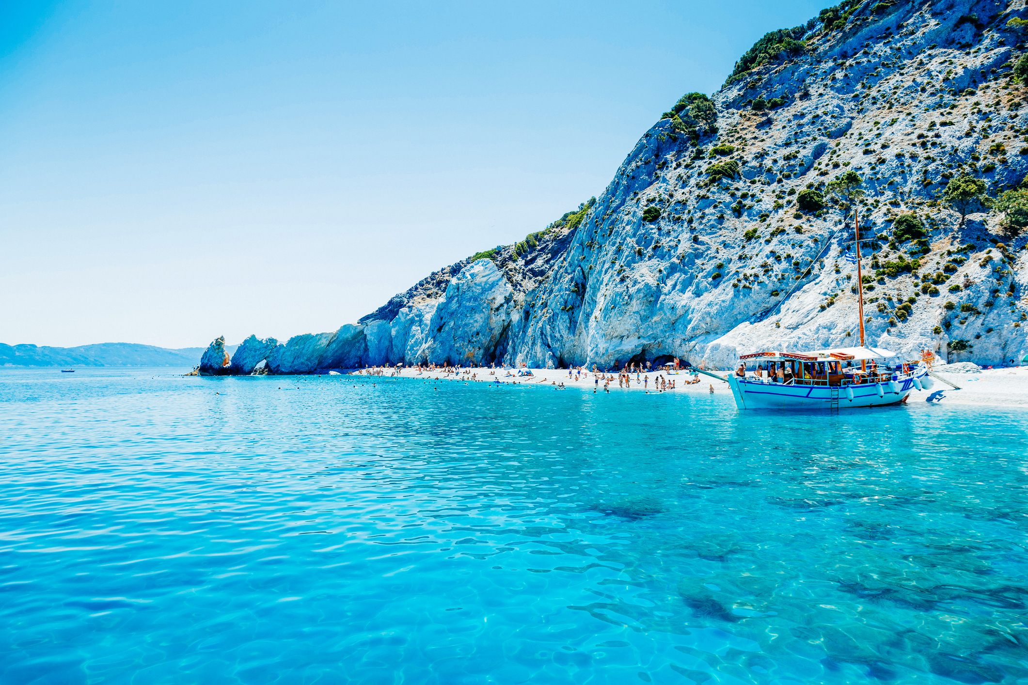 Famous rock at Lalaria beach, Skiathos island, Greece