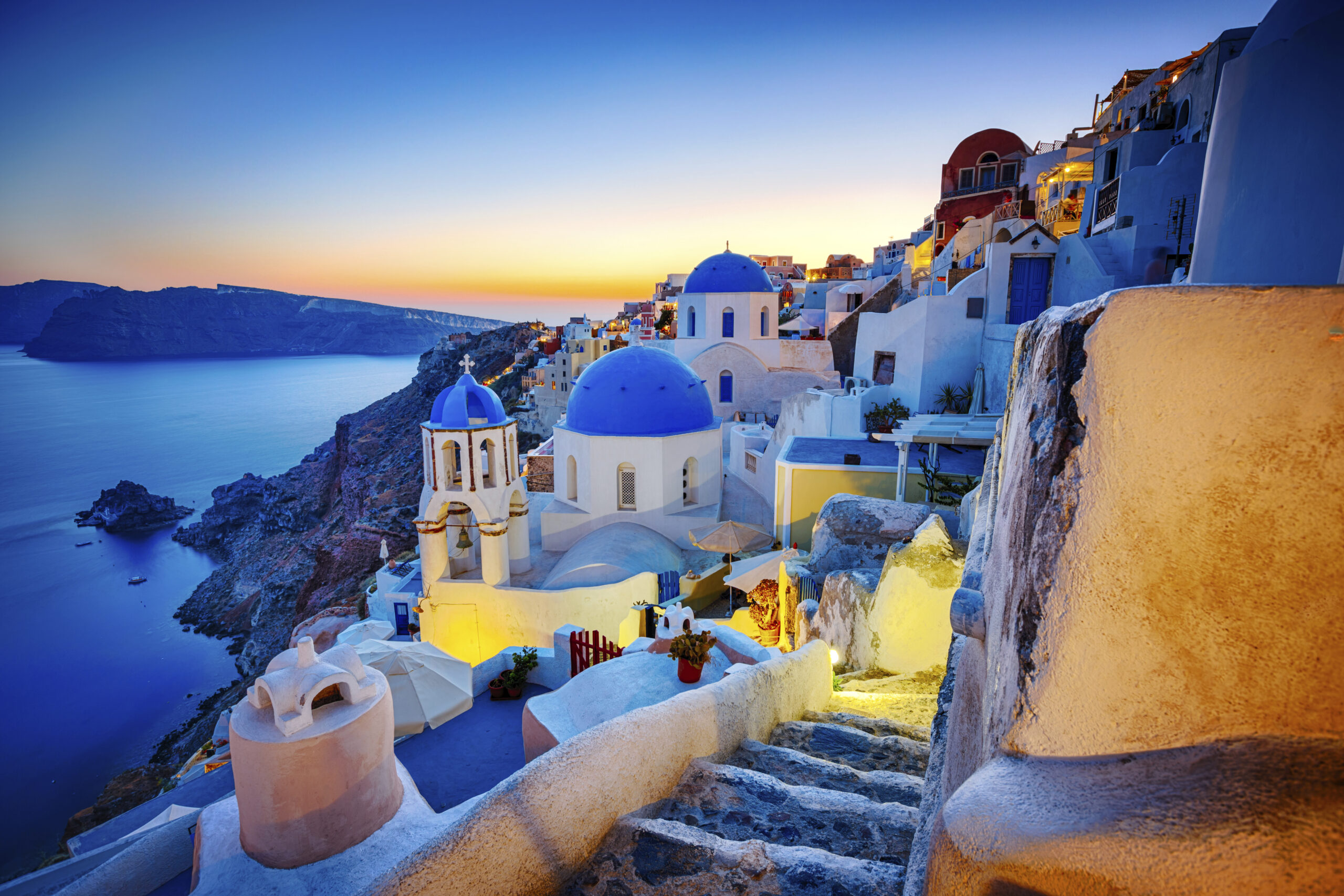 Santorini Oia village at dusk