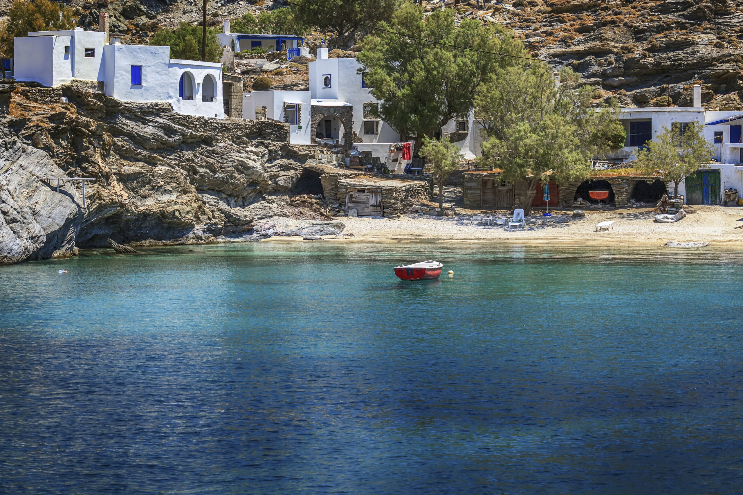 Small village of Mali, in Tinos island, Greece, with clear trans