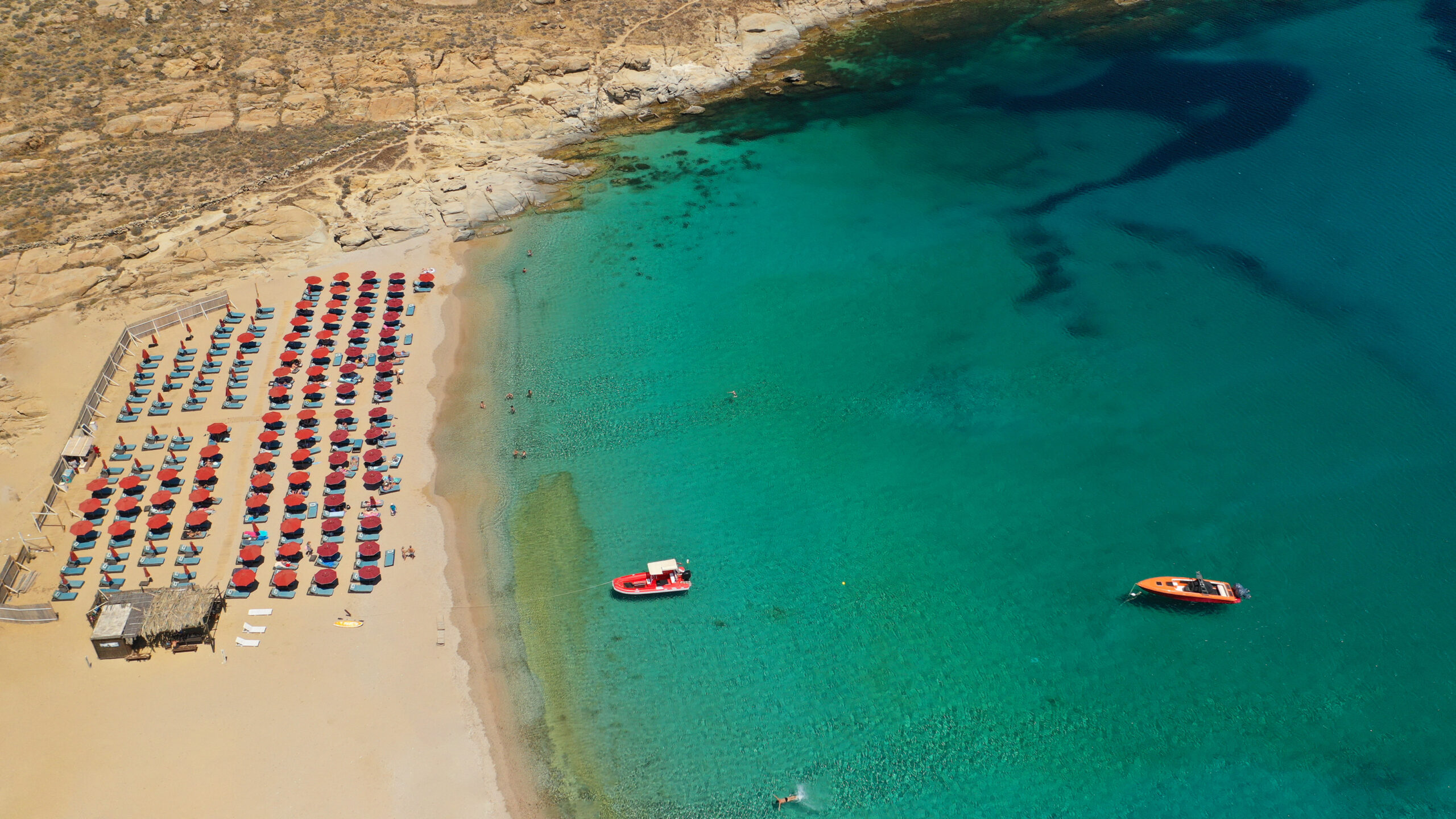 Aerial,Drone,Photo,Of,Famous,Organised,With,Sun,Beds,And