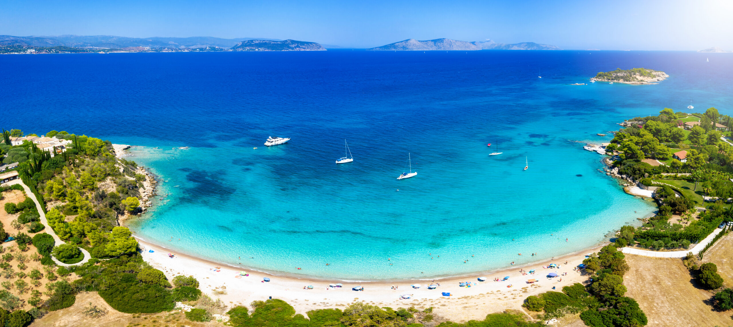 Panoramic,Aerial,View,To,The,Beautiful,Beach,Of,Kounoupi,,Close