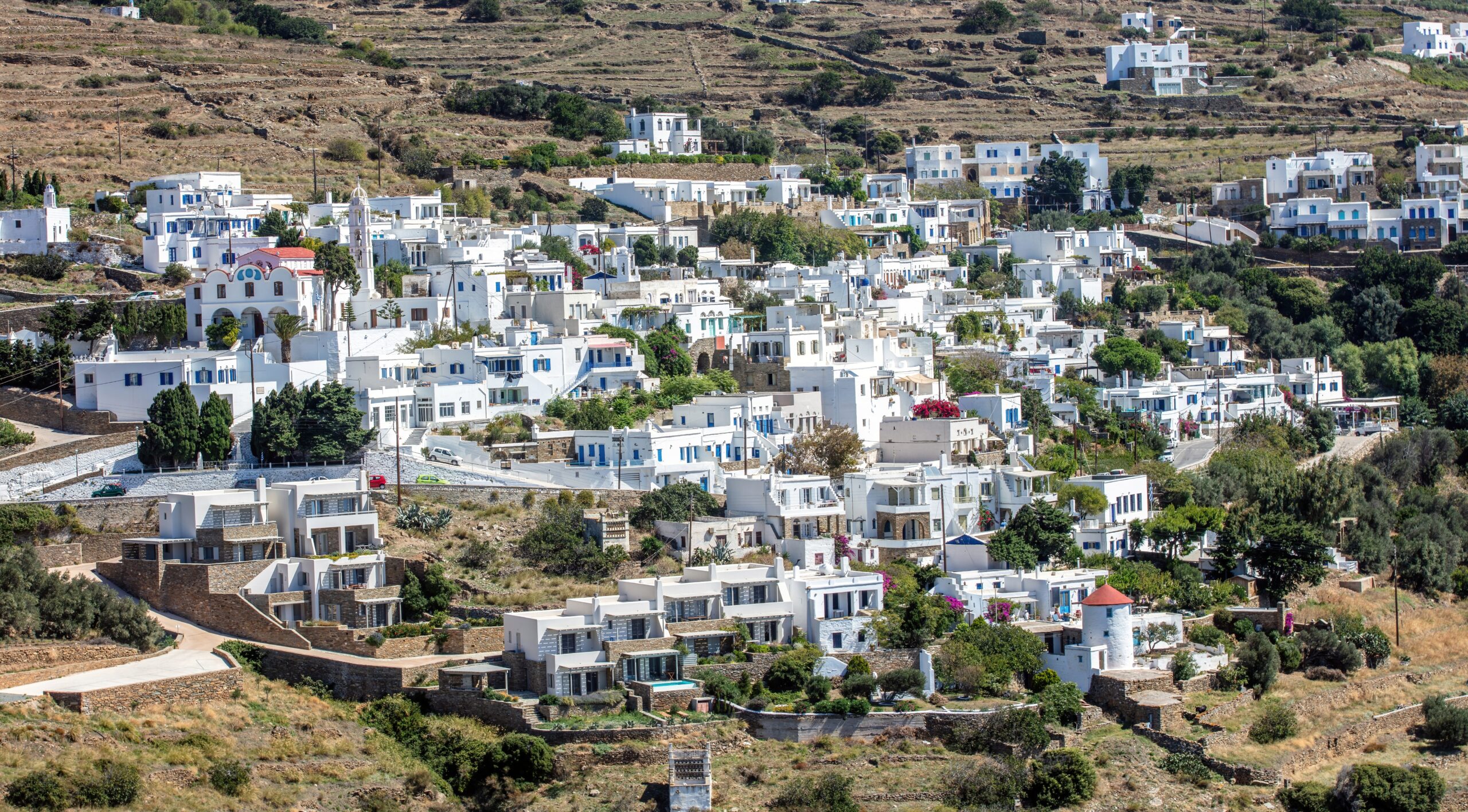 Tinos,Island,,Greece.,Aerial,Drone,View,Of,Triantaros,Traditional,Village,