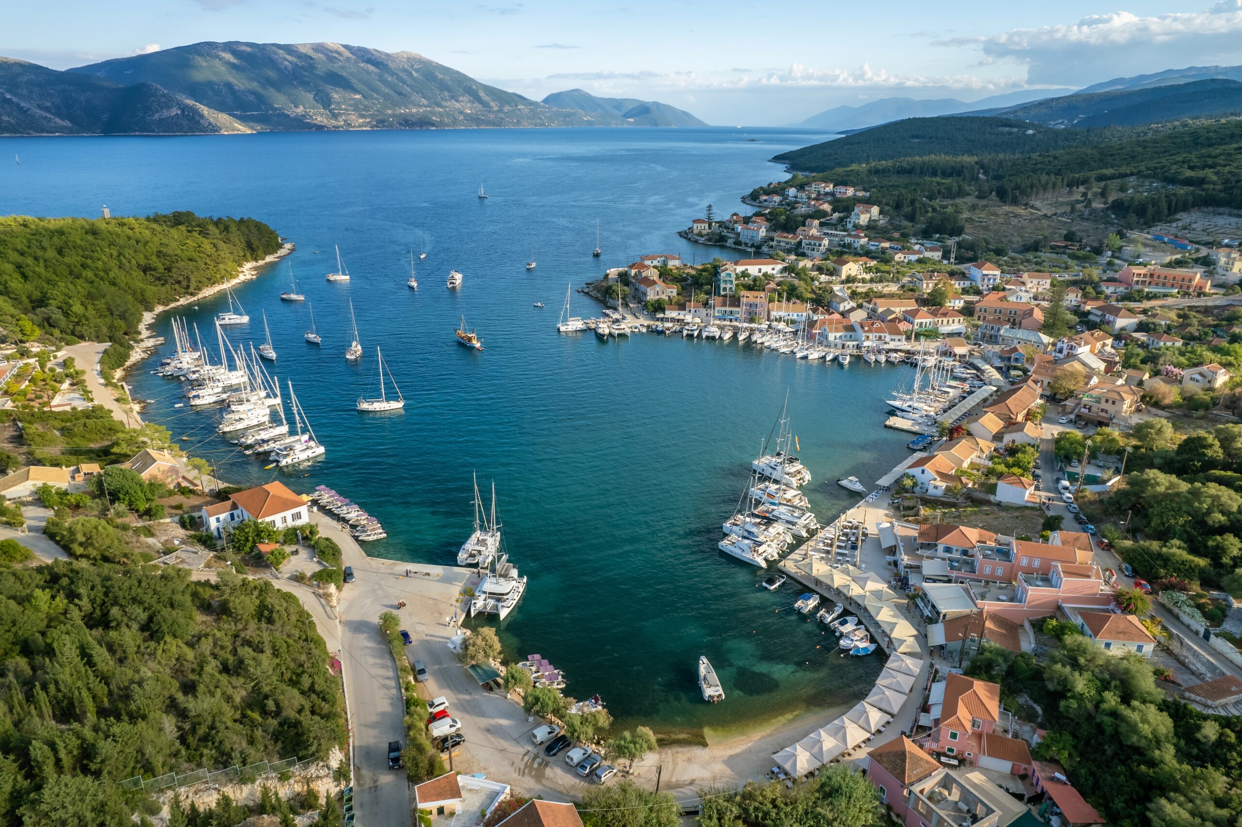 Aerial,View,Of,The,Picturesque,Fiskardo,Village,And,Port,Kefalonia