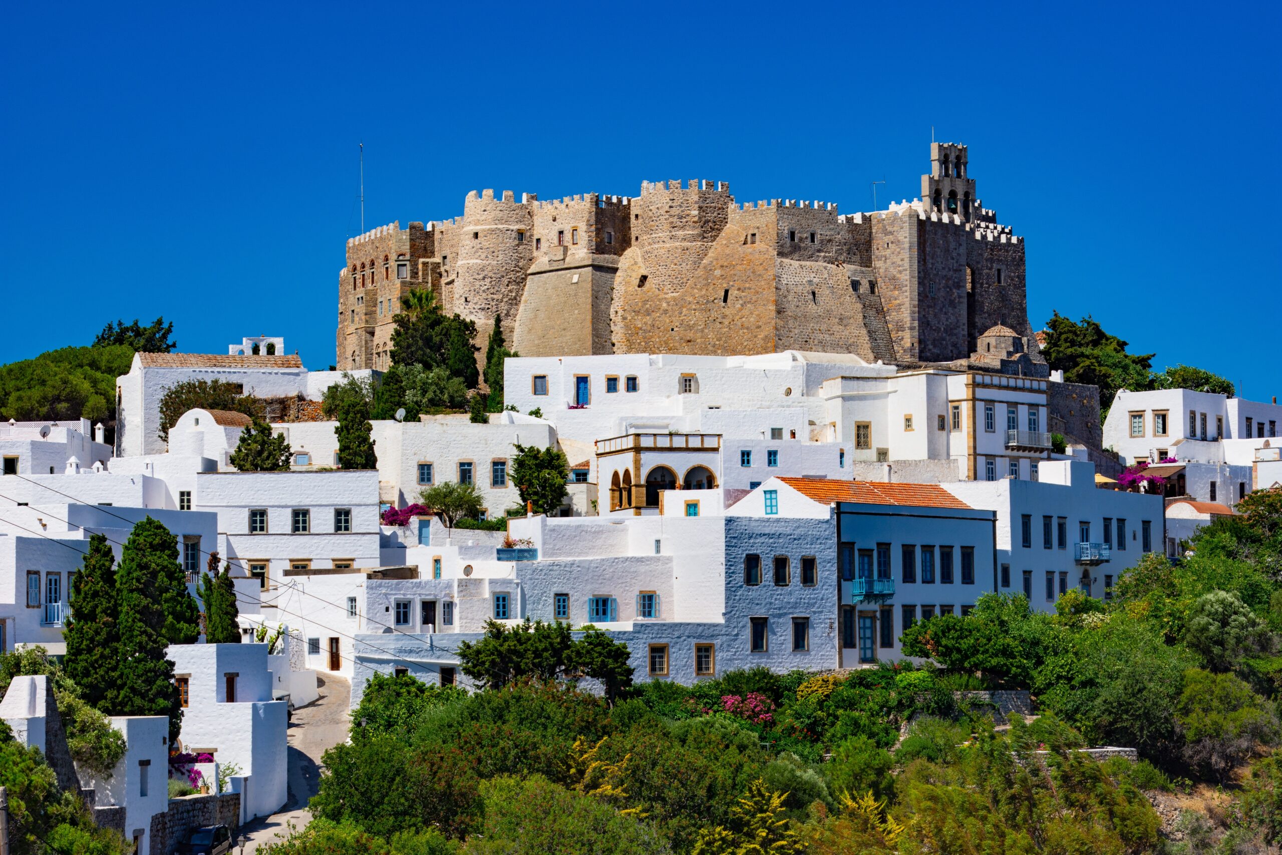 Streets,Of,Chora,And,Iconic,Monastery,Of,Saint,John,The