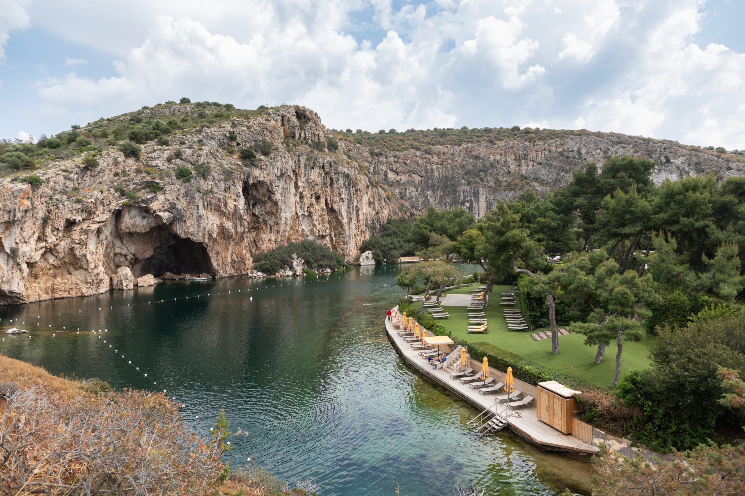 Recreation,Area,And,Sunbeds,At,Lake,Vouliagmeni,,Athens